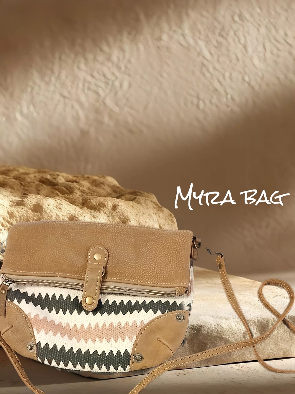 Myra Bag Tan and Cream Woven Crossbody with Leather Trim